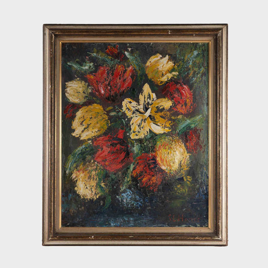 Abstract Floral Oil Painting, England, 20th C.