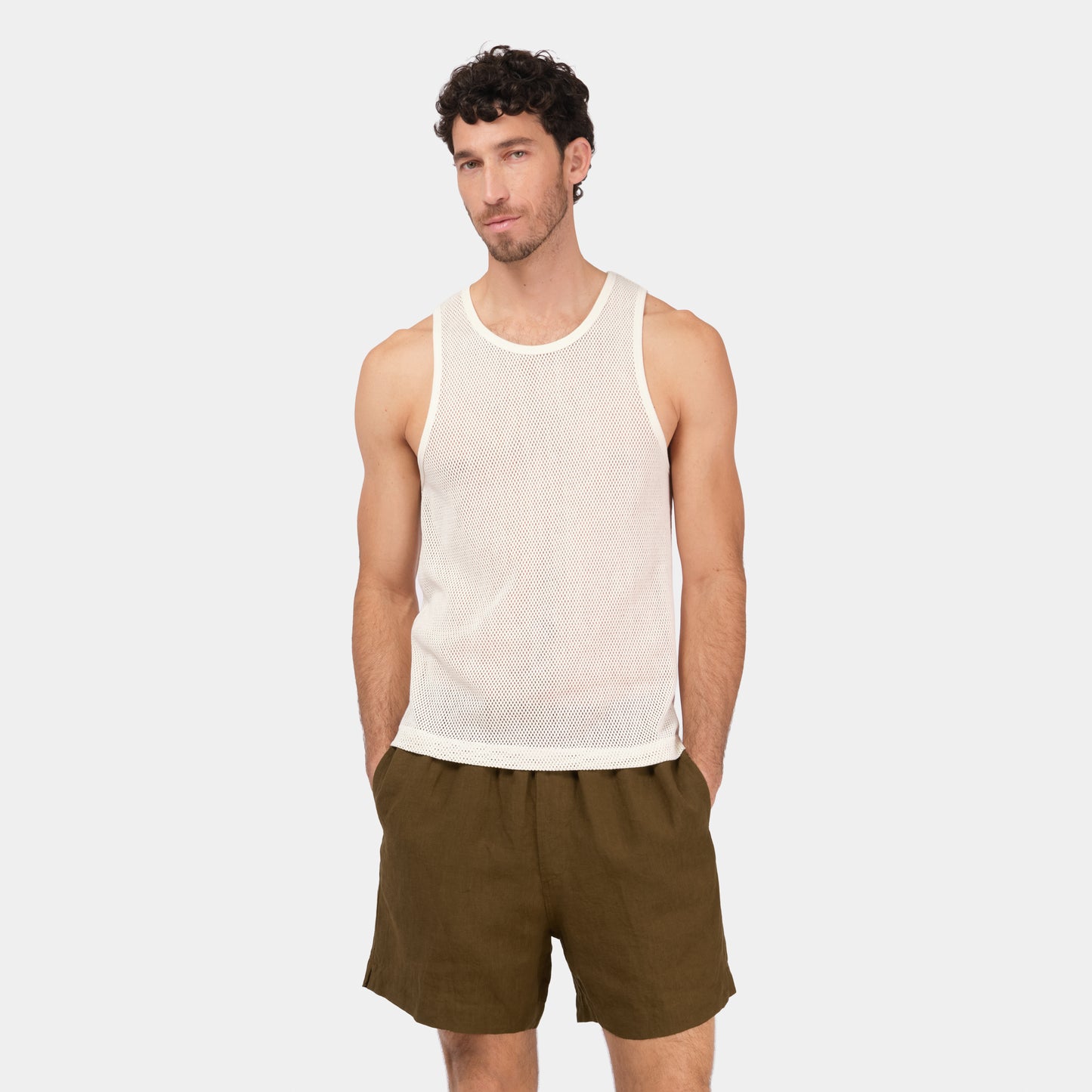 Cotton Mesh Tank Top in Alabaster