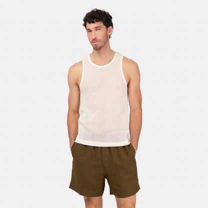 Cotton Mesh Tank Top in Alabaster