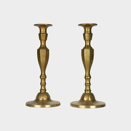 Antique Brass Candlestick Pair, England, Early 20th C.