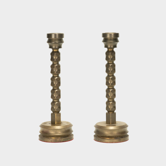 Antique Heavy Faceted Brass Candlesticks, New York, 19th C.