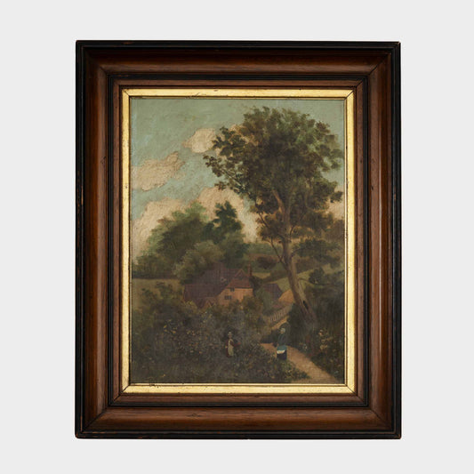 Antique Oil Painting of Two Gardeners, 1800's. New York