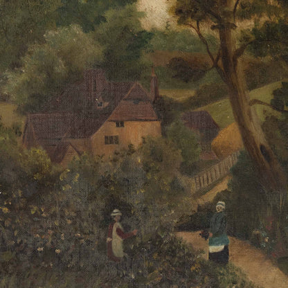 Antique Oil Painting of Two Gardeners, 1800's. New York