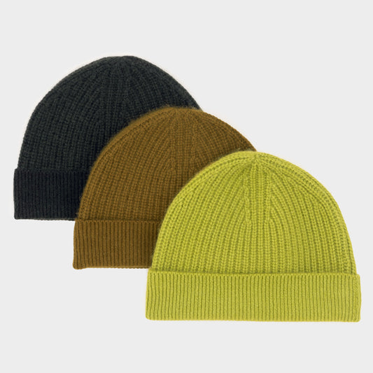 Himalayan Cashmere Fisherman Ribbed Beanie - Arboretum Palette