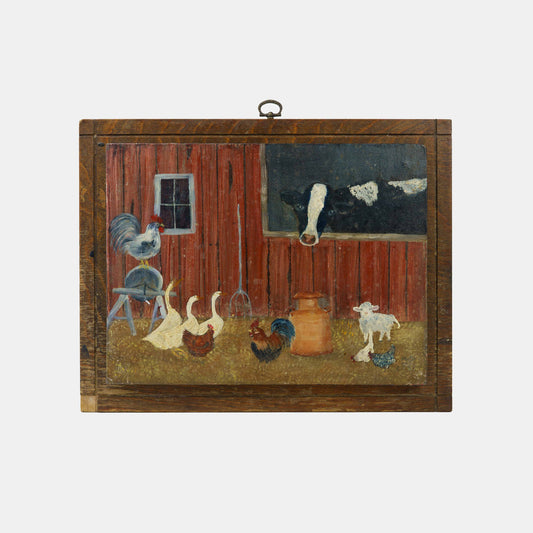 Vintage Folk Painting of Barn Animals
