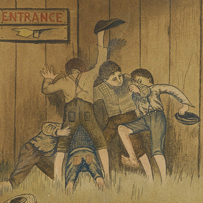 Vintage Painting Study of "Boys Peering Through Fence at Baseball Game"
