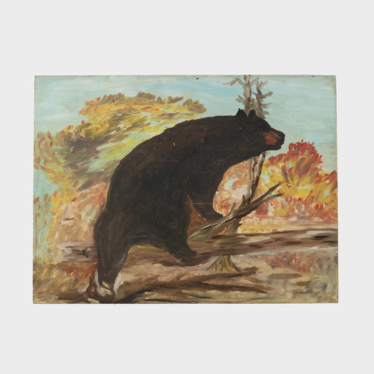 Vintage Bear Painting on Wood Panel