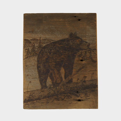 Antique Wood Burned Panel of Bear