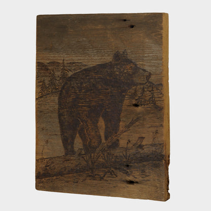 Antique Wood Burned Panel of Bear
