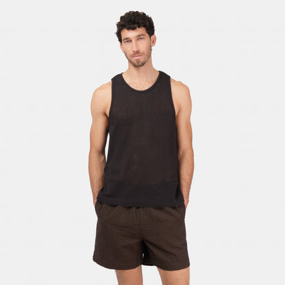 Cotton Mesh Tank Top in Black