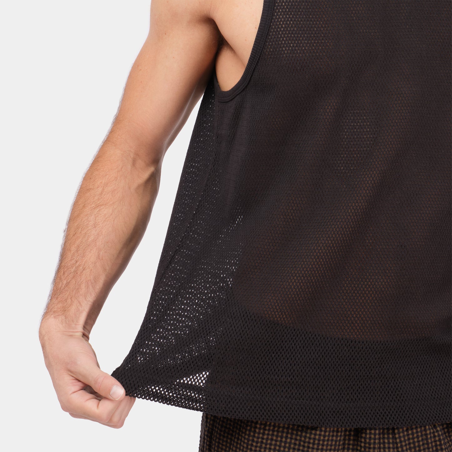 Cotton Mesh Tank Top in Black