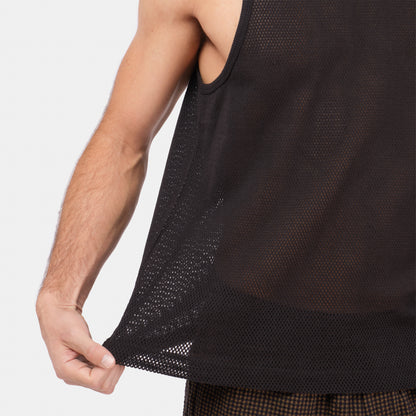 Cotton Mesh Tank Top in Black