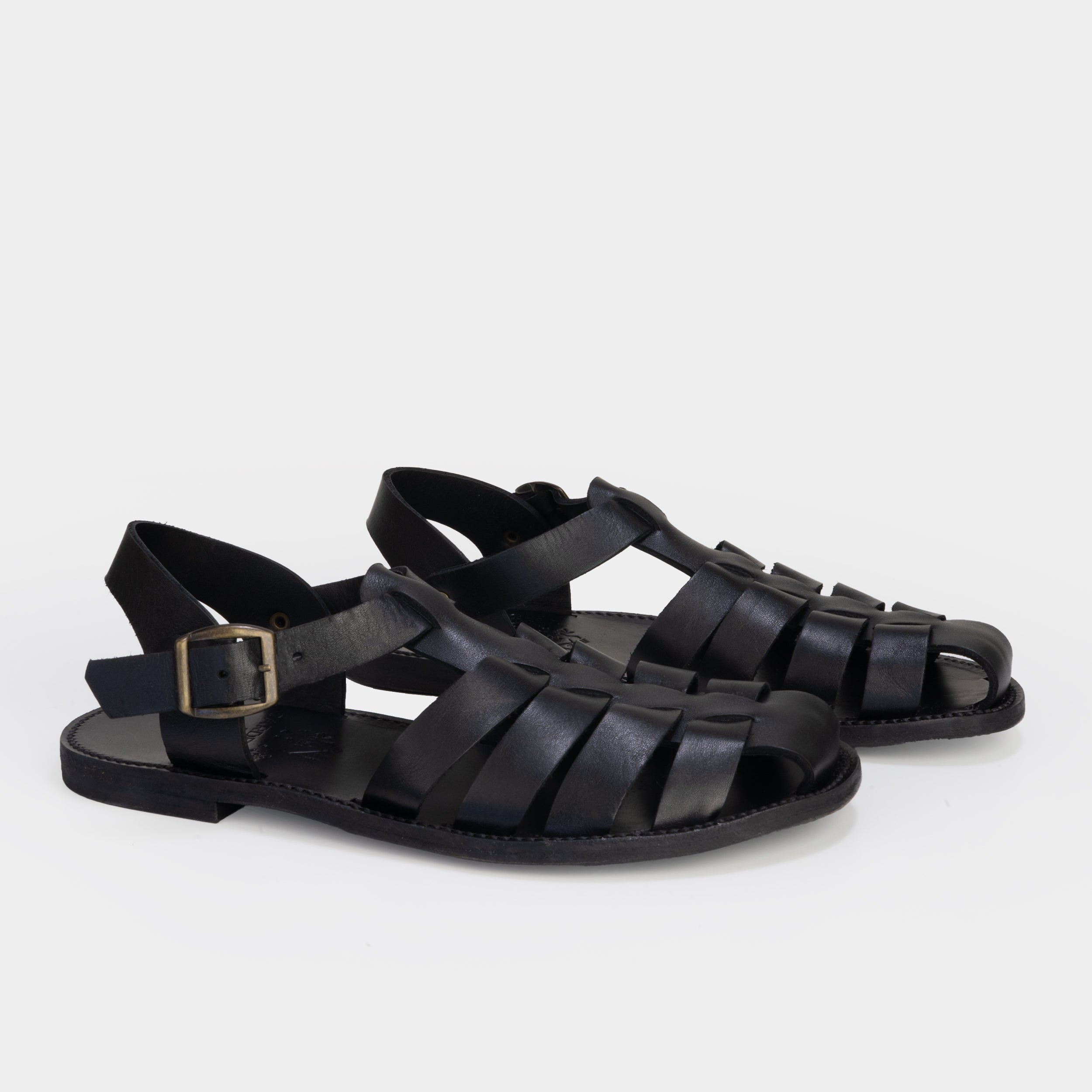Calfskin Leather Fisherman Sandals in Black