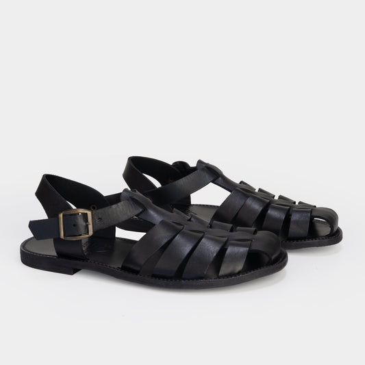 Calfskin Leather Fisherman Sandals in Black