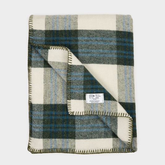 Merino Lambswool Blue/Olive Check Throw