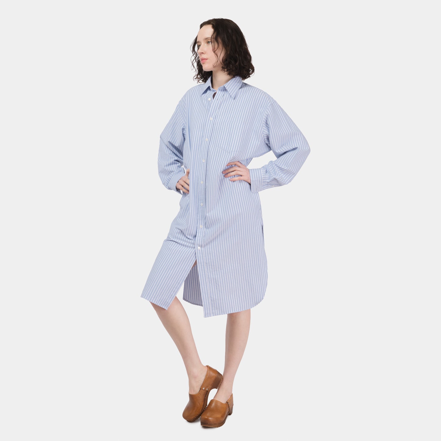 Cotton Oxford Long Gardening Chemise in Blue Stripe