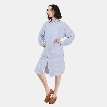Cotton Oxford Long Gardening Chemise in Blue Stripe