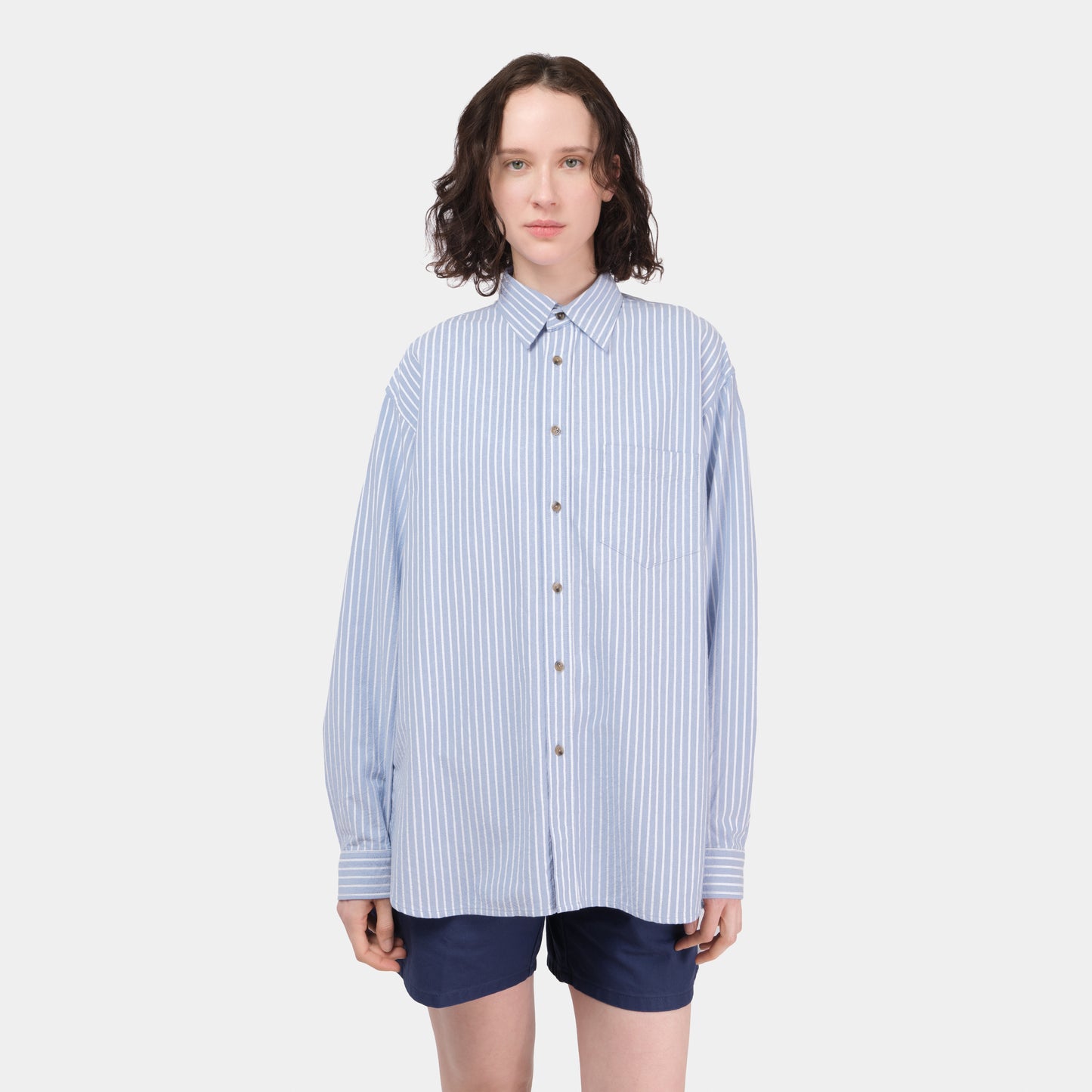 Cotton Oxford Gardening Chemise in Blue Stripe