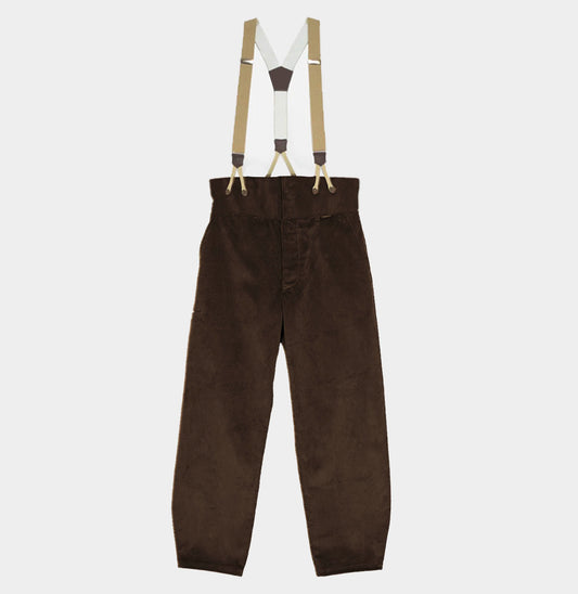 Le Laboureur Corduroy French Farm Pant with Braces in Dark Walnut