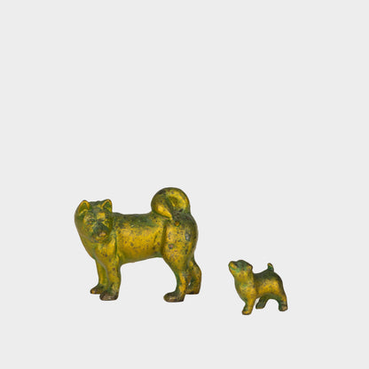 Vintage Bronze Shiba Inu and Pup Set, Japan