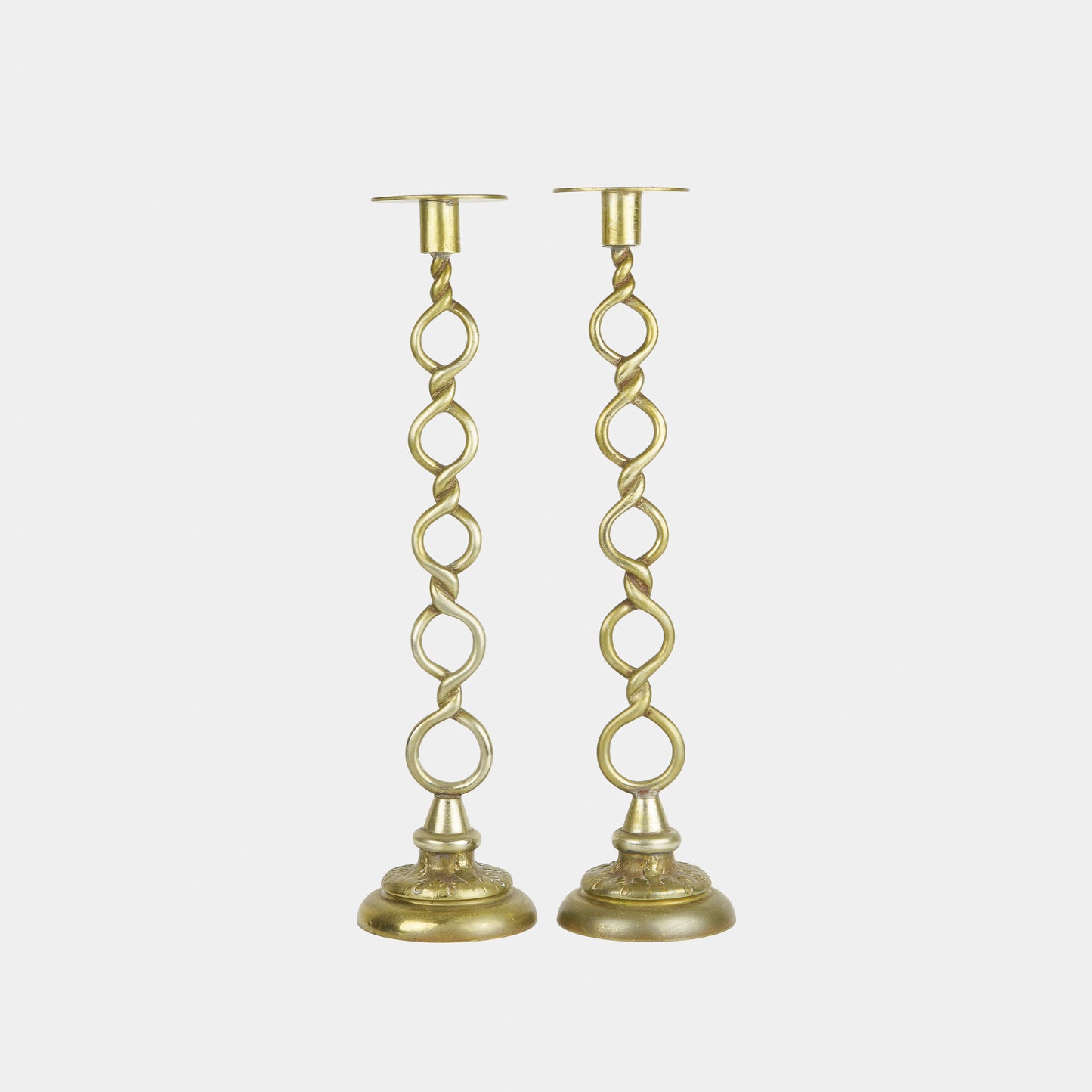 Antique Brass Rope Candlestick Pair