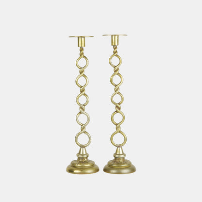 Antique Brass Rope Candlestick Pair