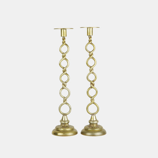 Antique Brass Rope Candlestick Pair