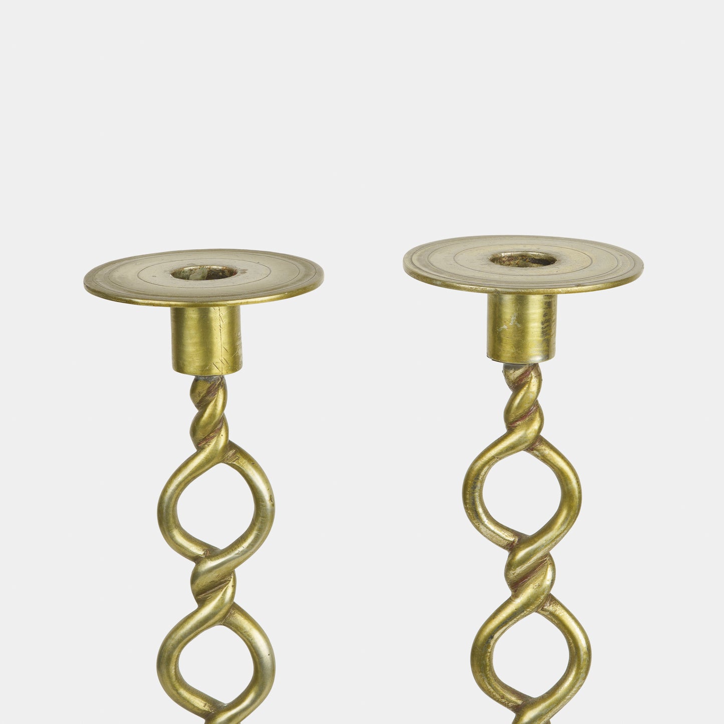 Antique Brass Rope Candlestick Pair