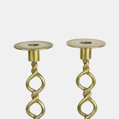 Antique Brass Rope Candlestick Pair