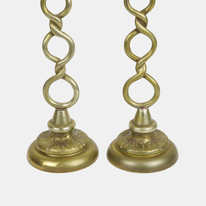 Antique Brass Rope Candlestick Pair