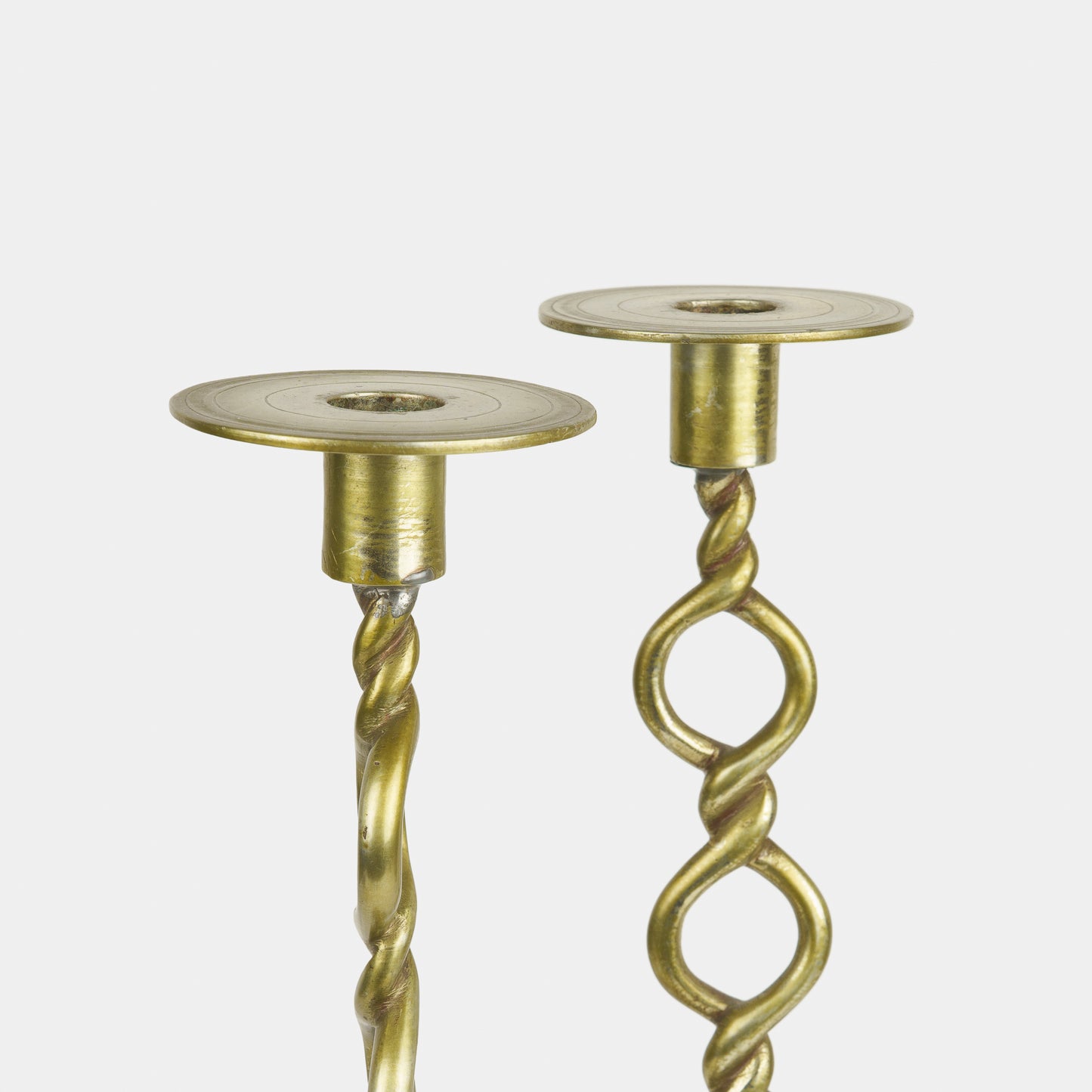 Antique Brass Rope Candlestick Pair