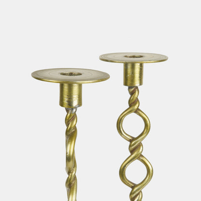 Antique Brass Rope Candlestick Pair