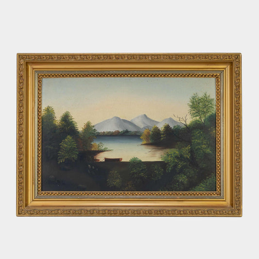 Antique Painting of Canoe on Lake, New York