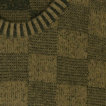 Himalayan Cashmere Checkered Crew Neck Sweater in Forest/ Olive