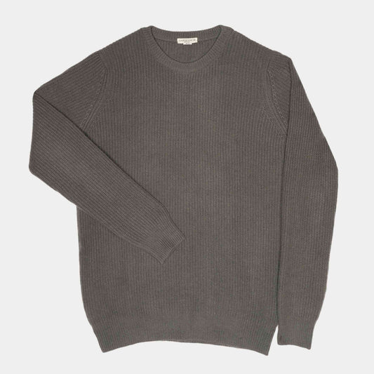 Himalayan Cashmere Shaker Stitch Crewneck Sweater in Iron