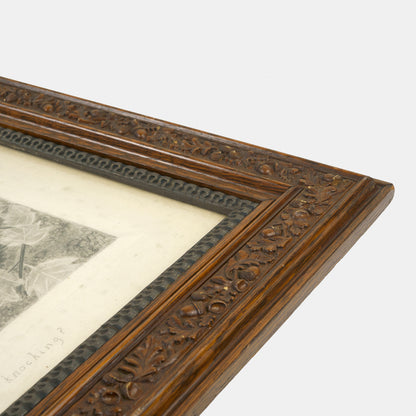 Antique Charcoal Drawing of Forest Creatures "Who's That Knocking", 1891