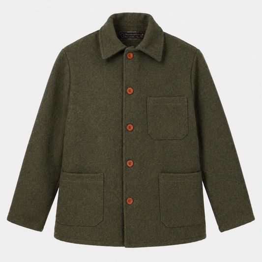 Le Laboureur French Wool Field Coat in Olive