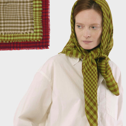 Himalayan Cashmere Hand Spun Oversized Kerchief Scarf in Plaid