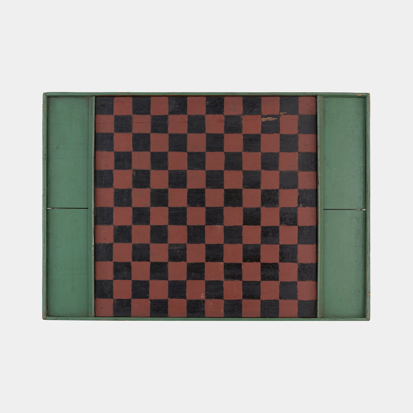 Antique Hand Painted Wood Checkerboard -Brown/Green