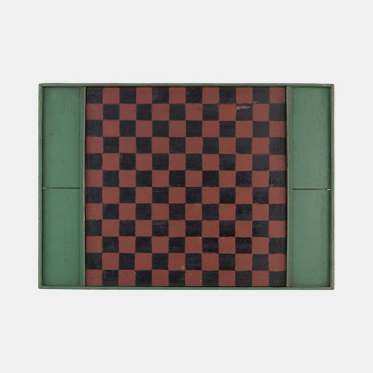 Antique Hand Painted Wood Checkerboard -Brown/Green