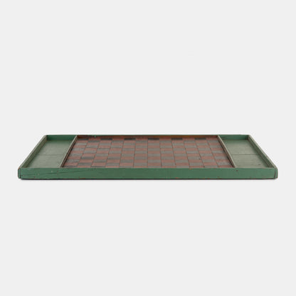 Antique Hand Painted Wood Checkerboard -Brown/Green