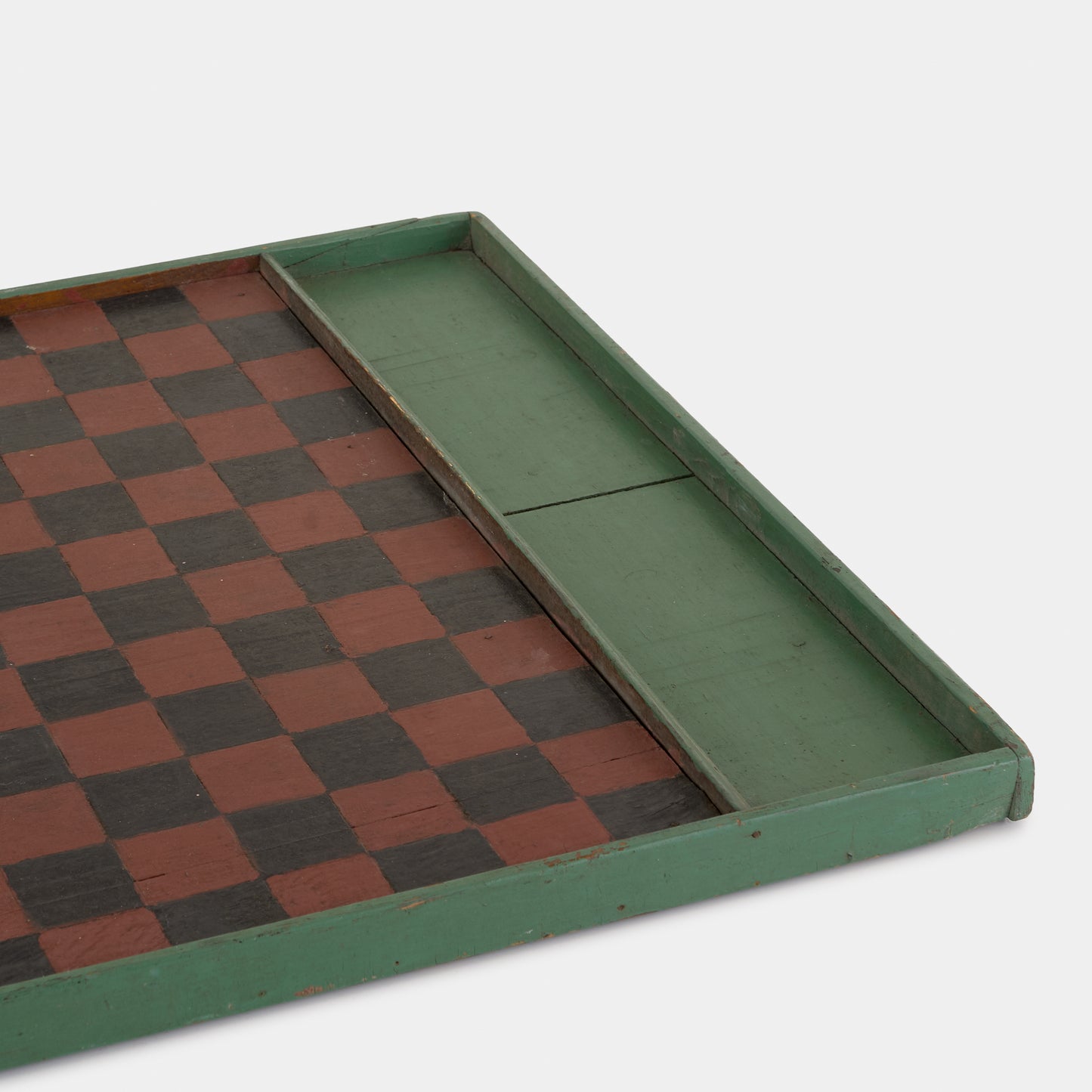 Antique Hand Painted Wood Checkerboard -Brown/Green