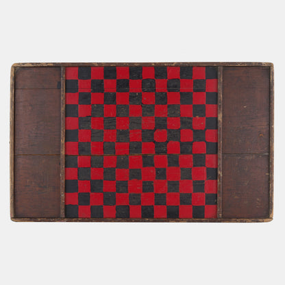 Antique Hand Painted Wood Checkerboard - Red