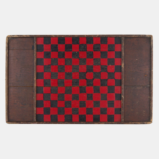Antique Hand Painted Wood Checkerboard - Red