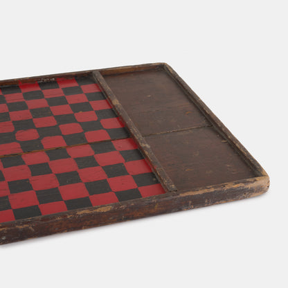 Antique Hand Painted Wood Checkerboard - Red