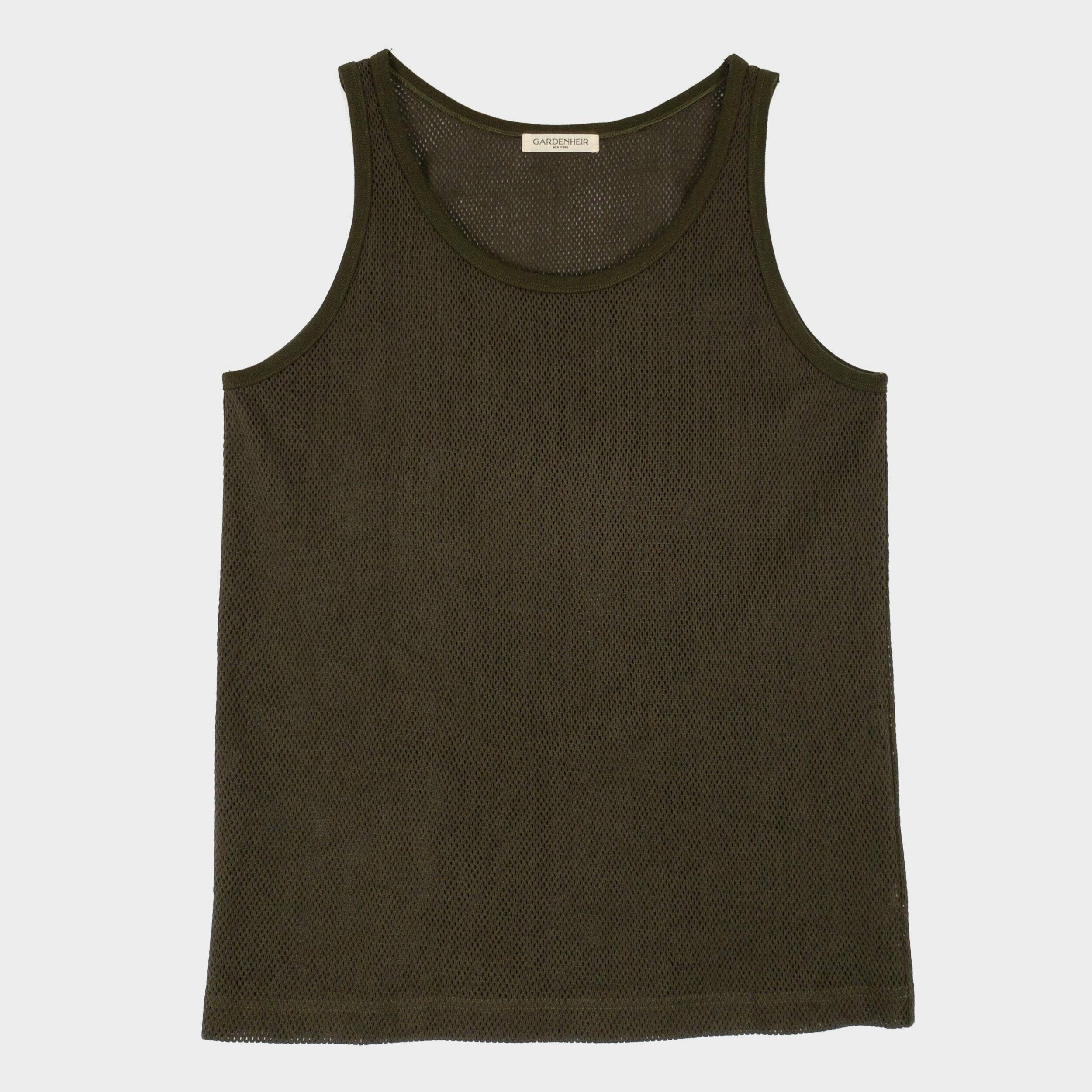 Cotton Mesh Tank Top in Drab Olive