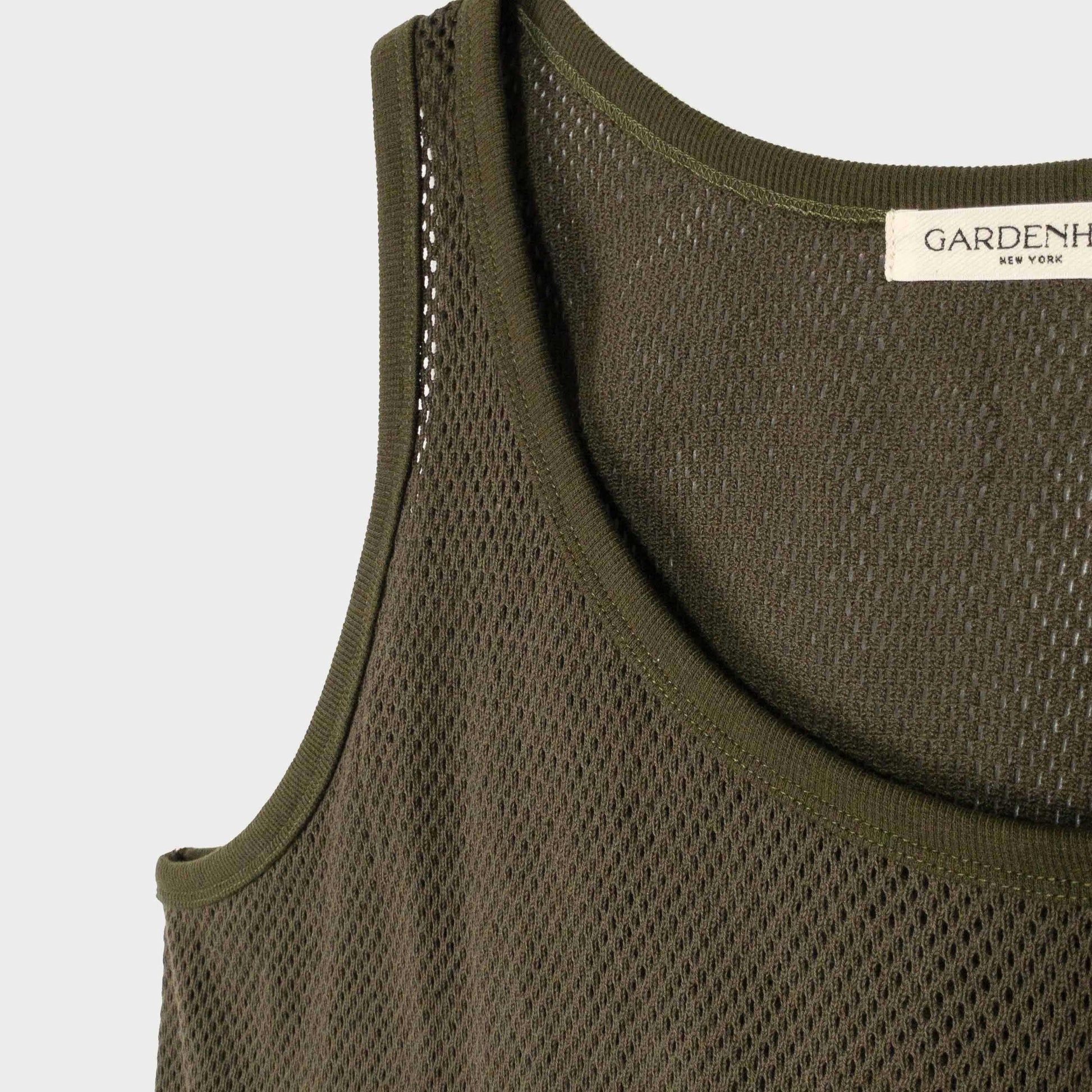 Cotton Mesh Tank Top in Drab Olive