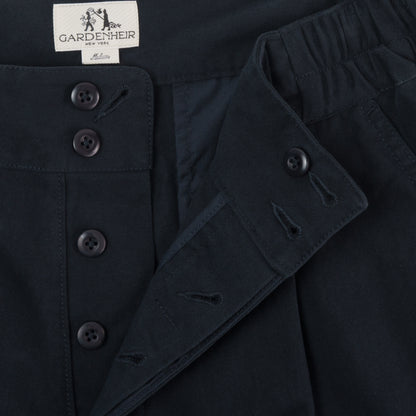 Cotton Twill Relaxed Pleated Trouser in Navy