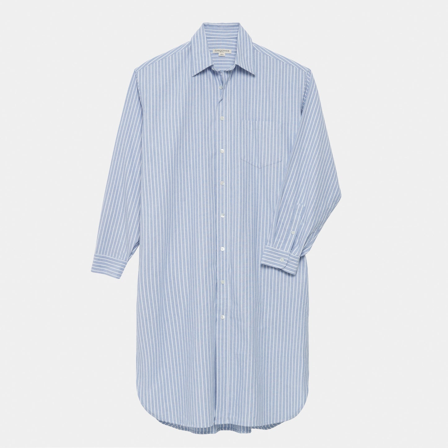 Cotton Oxford Long Gardening Chemise in Blue Stripe
