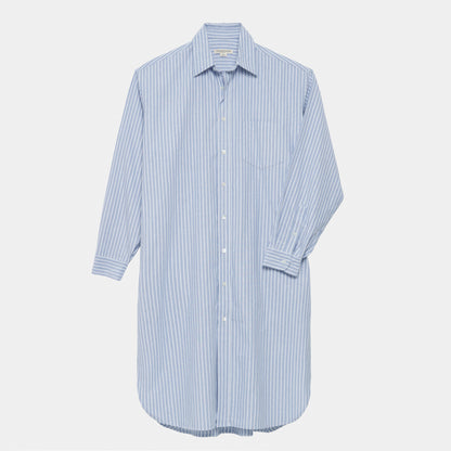Cotton Oxford Long Gardening Chemise in Blue Stripe